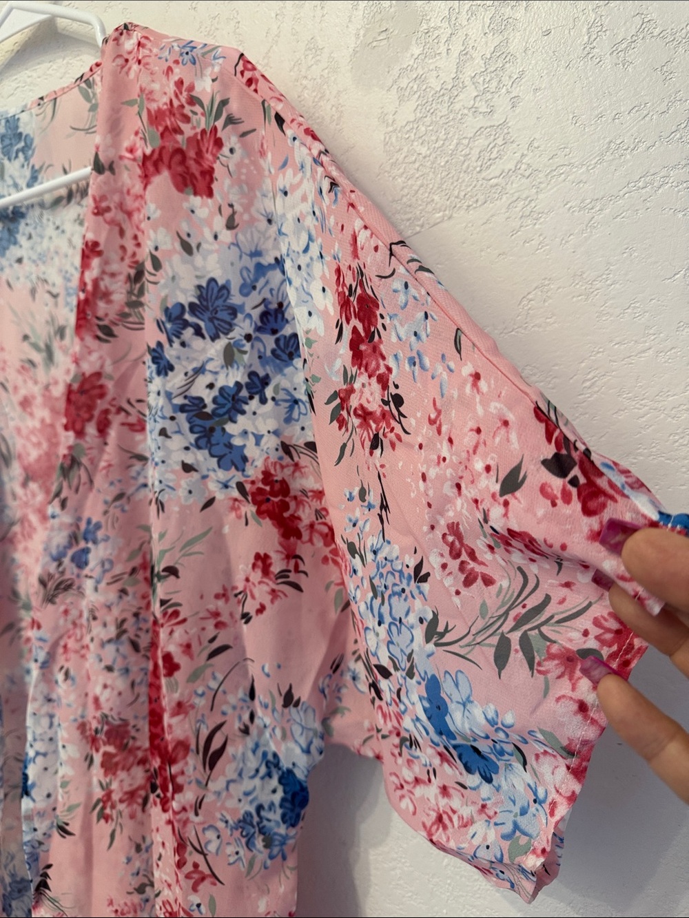 Pink Floral Open-Front Tunic Kimono Jacket - Picture 10 of 15